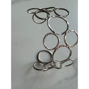 Hammered Sterling Silver Geometric Circle Cuff Bracelet Modernist Jewelry